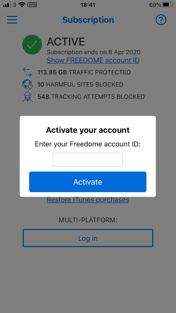Activate Freedome VPN on iPhone