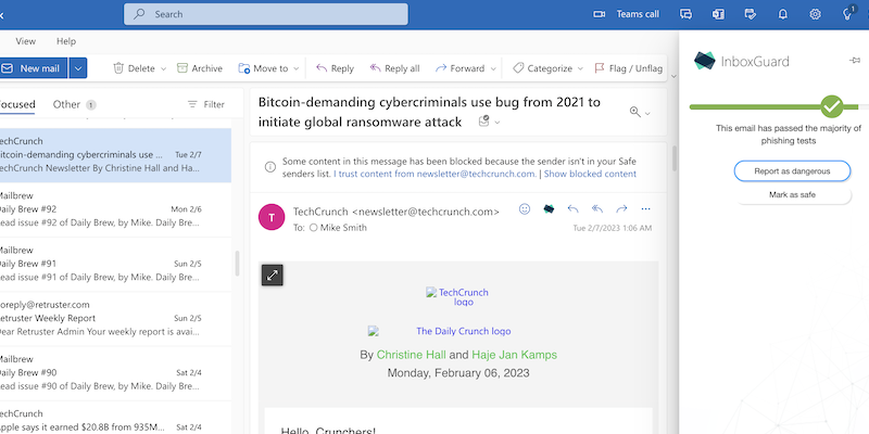 inboxguard says its safe to open email