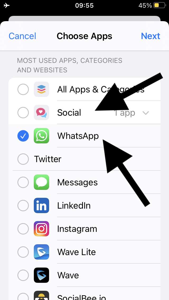iPhone Setting - Limiting WhatsApp for 1 hour a day