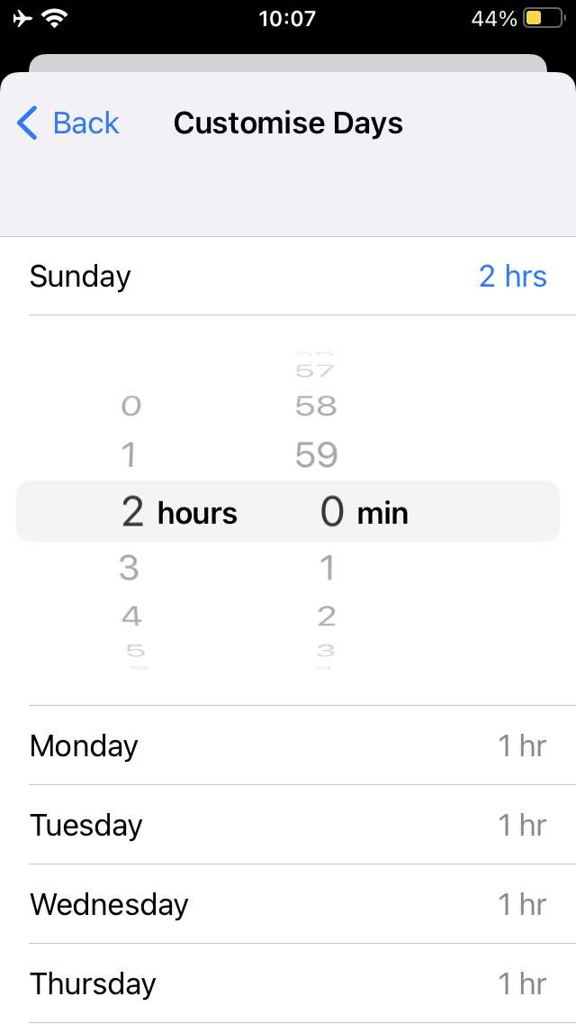 iPhone Setting - 2 hour Time Limit Sunday 