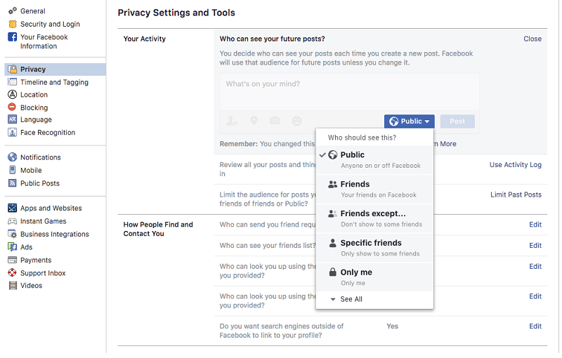 Facebook privacy settings - Internet security